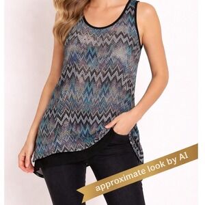 Daniel Rainn Womens XL Blue Chevron Zigzag Sleeveless Keyhole Back Blouse Top